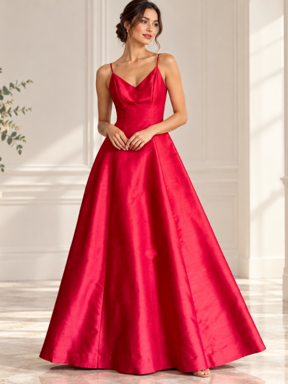 Vintage Lauren Ralph Lauren Red 100% Silk Evening Gown Dress Size 8